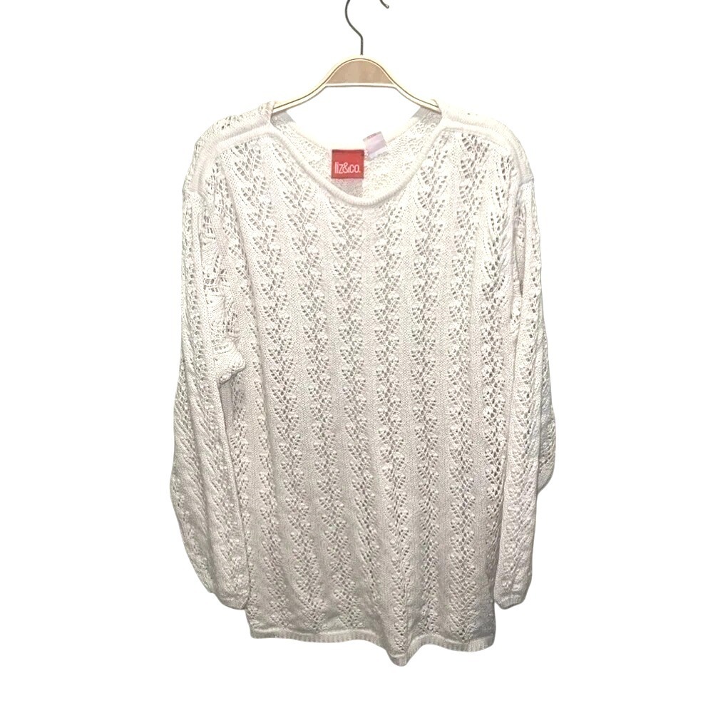 Vintage Liz & Co Crochet Beige Cover Up Size Medium 100% Cotton Cottagecore Boho